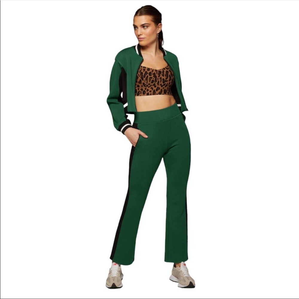 MICHI Carve Jacket Cropped Scuba Ribbed Track Colorblock Stripe Pine Green Black - Picture 8 of 15